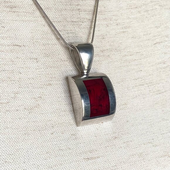 Solid Sterling Silver 925 Sim Red Jasper Pendant Necklace 19.5" Snake Chain - Picture 13 of 16